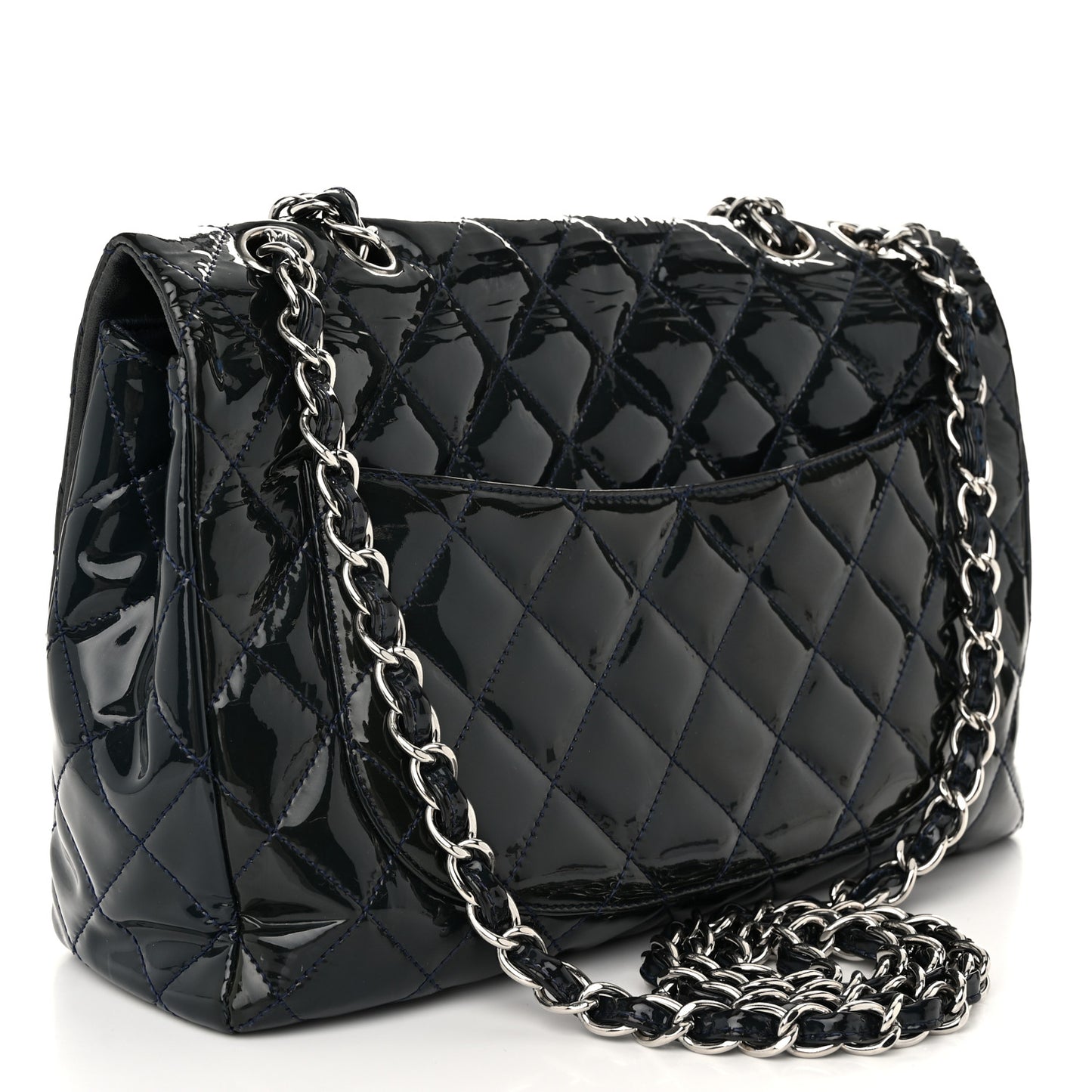 Patent Quilted Jumbo Single Flap Navy