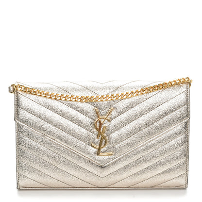 Saint Laurent Grain De Poudre Matelasse Chevron Monogram Chain Wallet Gold 1 of 10