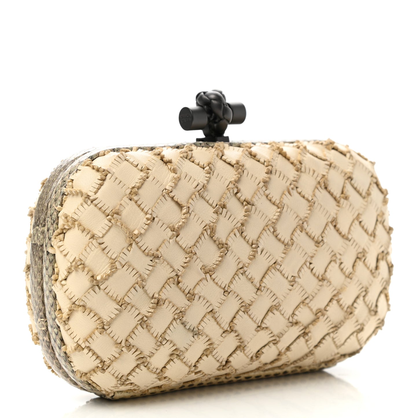 Ayers Nappa Fringe Intrecciato Knot Clutch Grey Beige