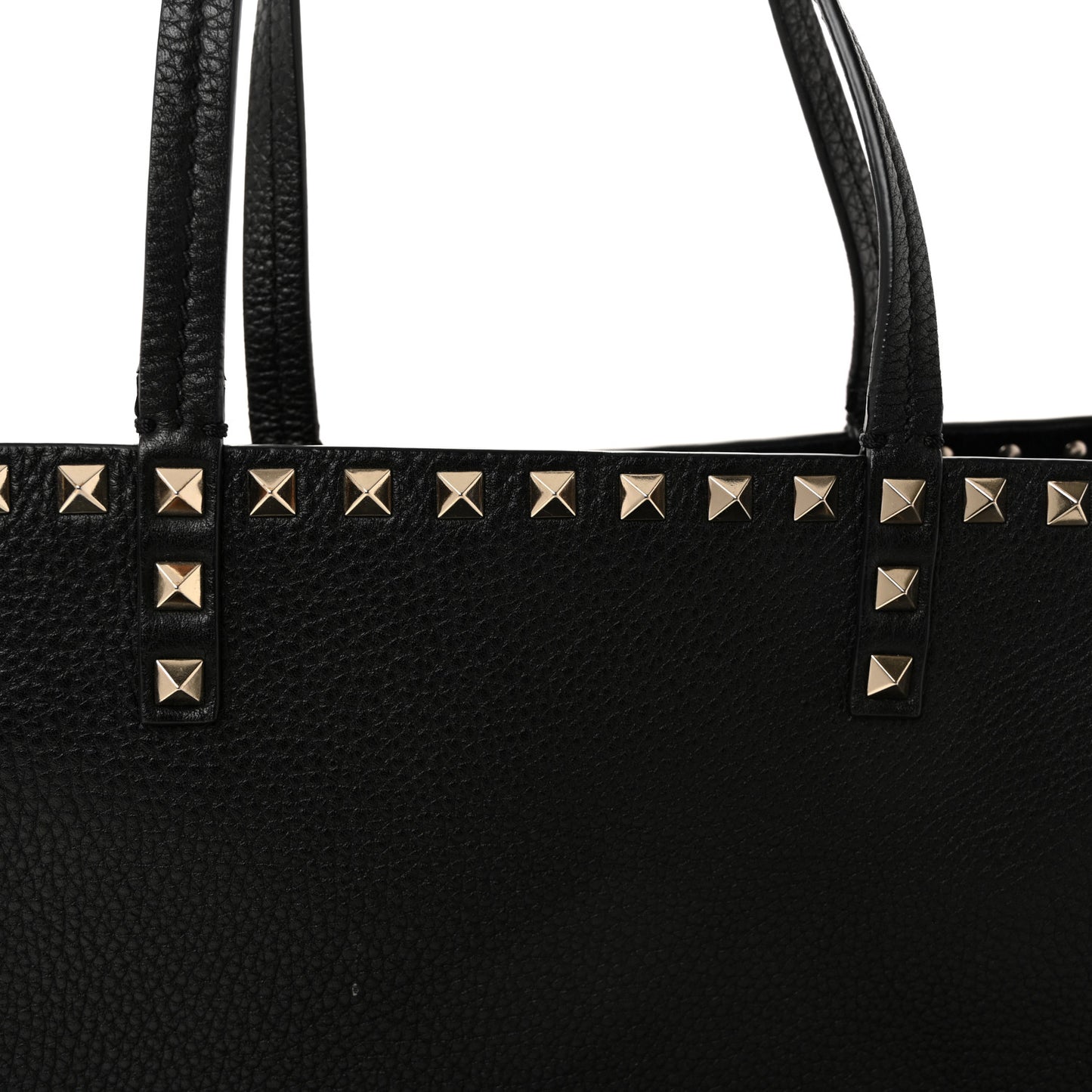 Grained Calfskin Rockstud Double Handle Cinch Tote Black