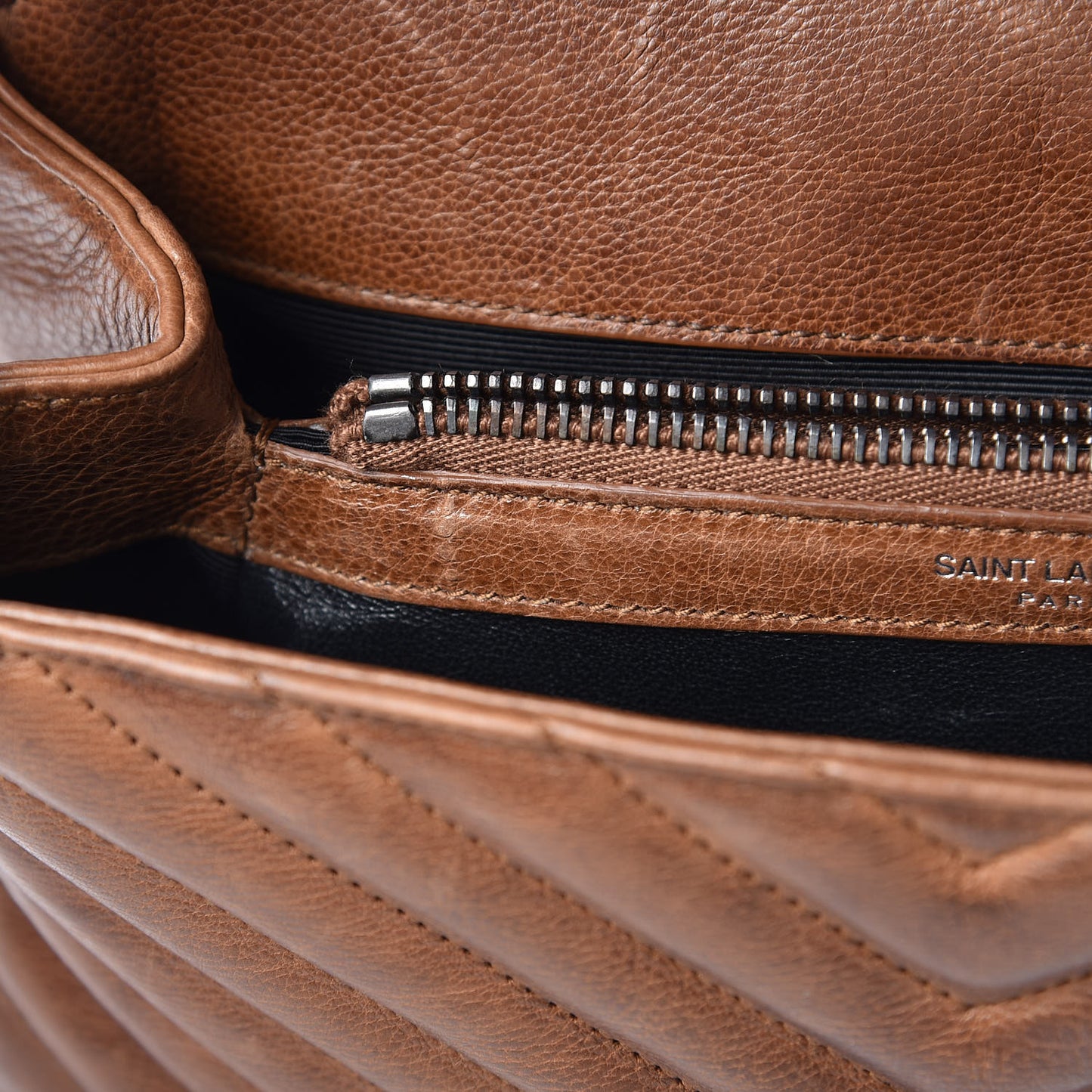 Calfskin Matelasse Chevron Monogram Medium College Bag Cognac