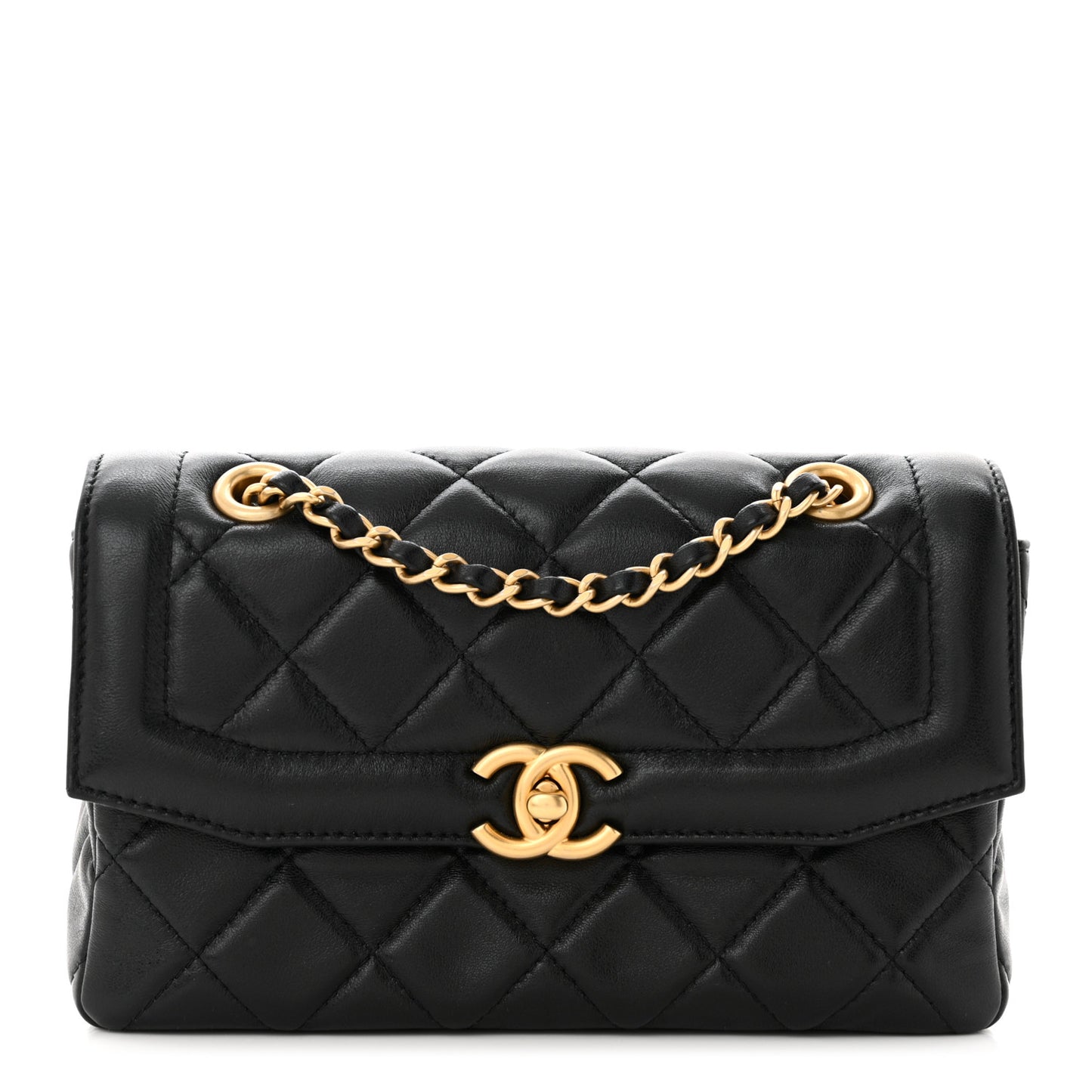 Shiny Lambskin Quilted Mini Flap Black