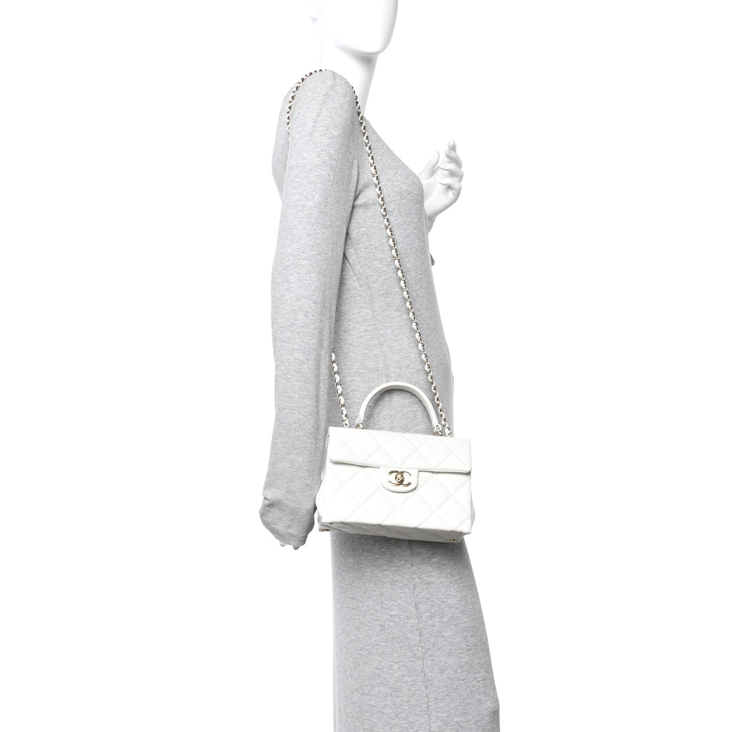 Chanel Caviar Quilted Mini Retro Twist Top Handle Flap White 2 of 14