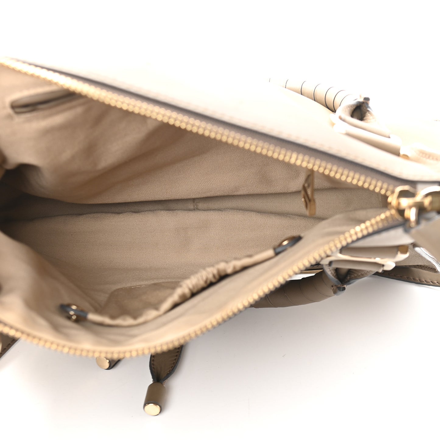 Calfskin Medium Marcie Metal Bar Trim Satchel Beige