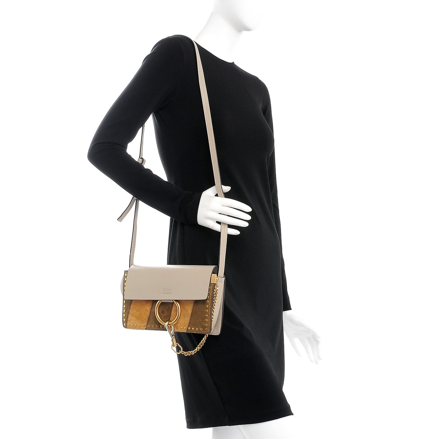 Suede Calfskin Studded Small Faye Shoulder Bag Pastel Grey