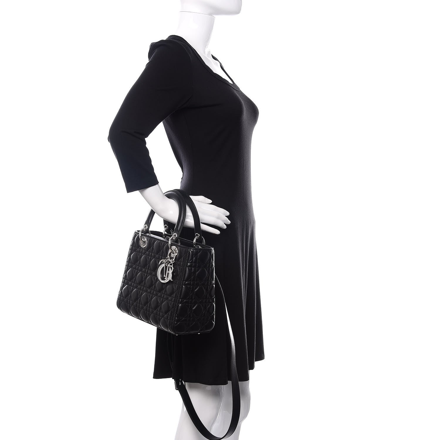 Christian Dior Lambskin Cannage Medium Lady Dior Black 3 of 12