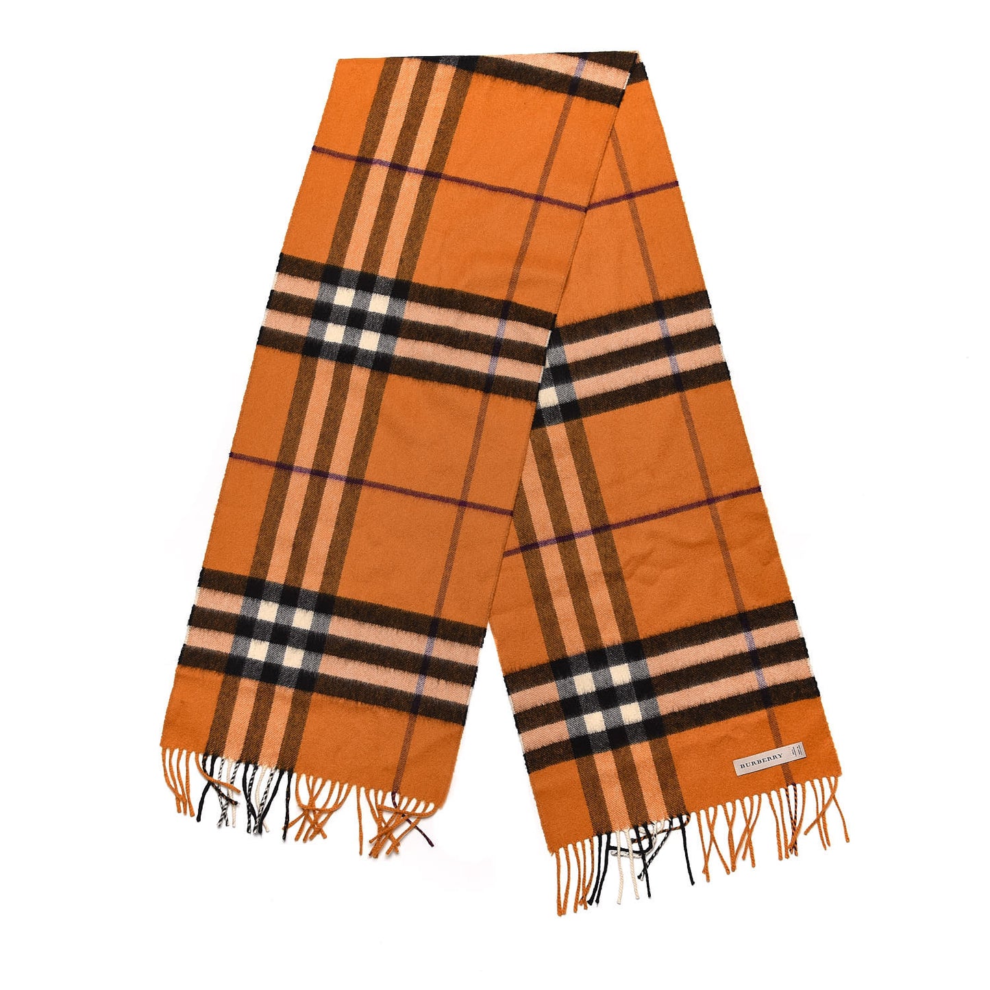 Cashmere Classic Check Fringe Scarf Copper Orange