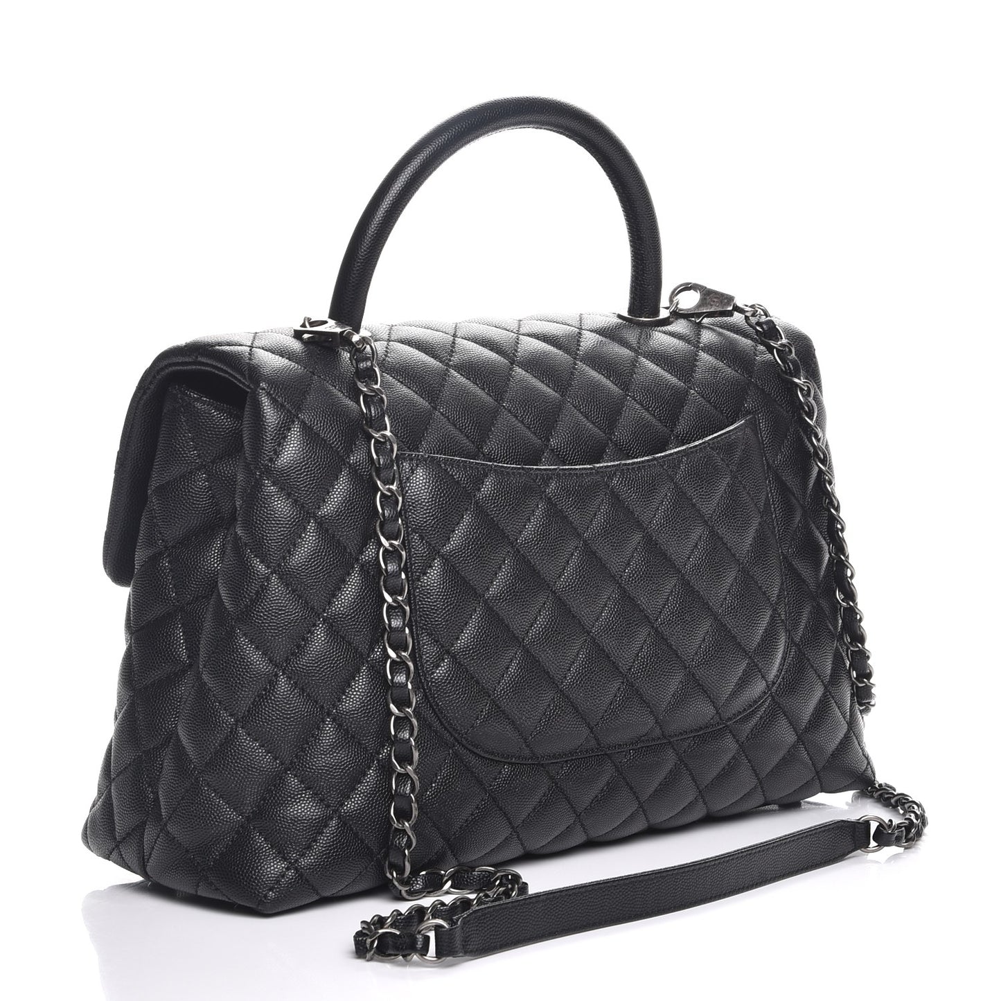 Caviar Quilted Large Coco Handle Flap Black