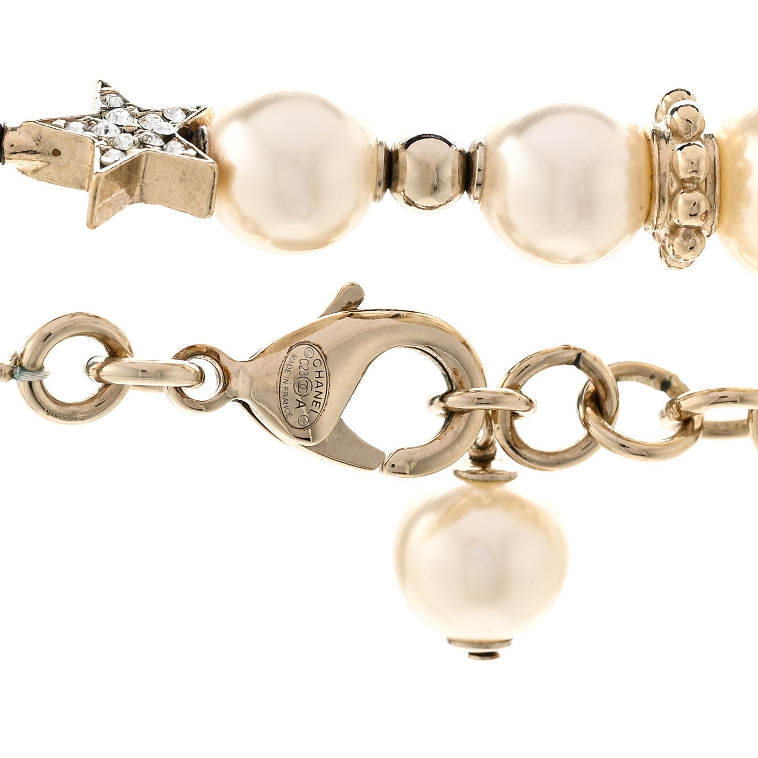Chanel Metal Crystal Pearl CC Star Long Necklace Gold 5 of 6