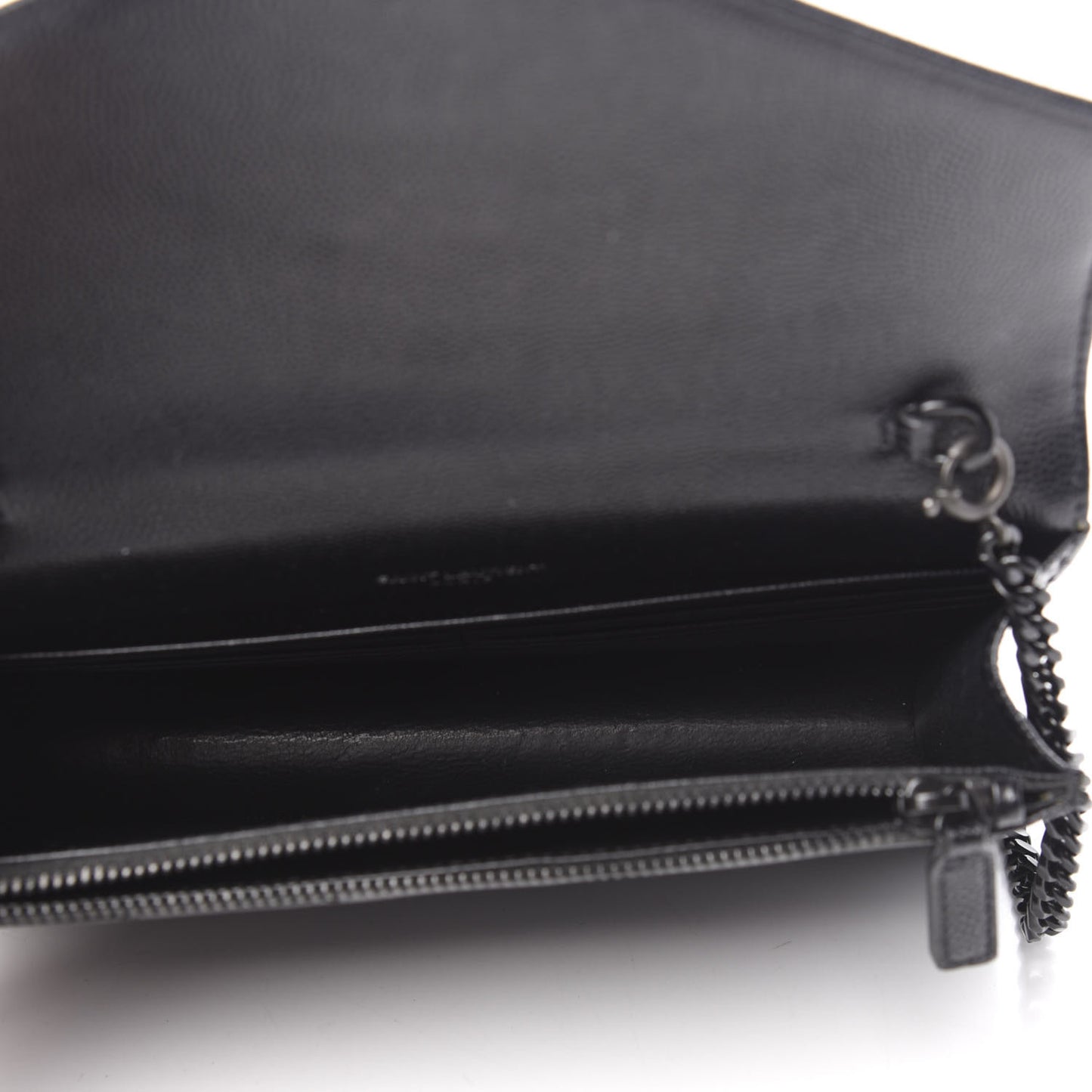 Grain De Poudre Matelasse Chevron Monogram Envelope Chain Wallet Black