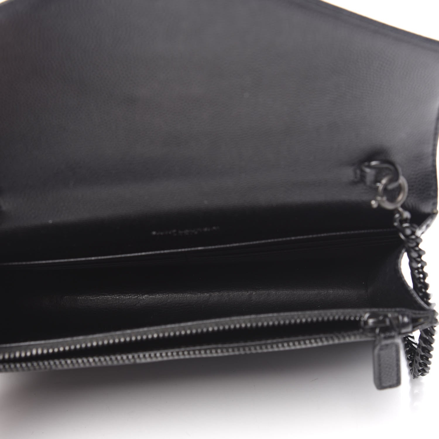 Saint Laurent Grain De Poudre Matelasse Chevron Monogram Envelope Chain Wallet Black 5 of 10