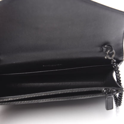 Saint Laurent Grain De Poudre Matelasse Chevron Monogram Envelope Chain Wallet Black 5 of 10