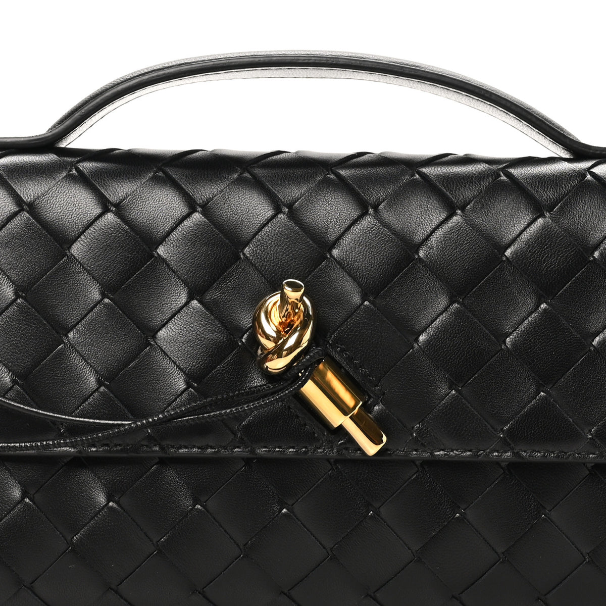 Nappa Intrecciato Long Andiamo Top Handle Clutch Black