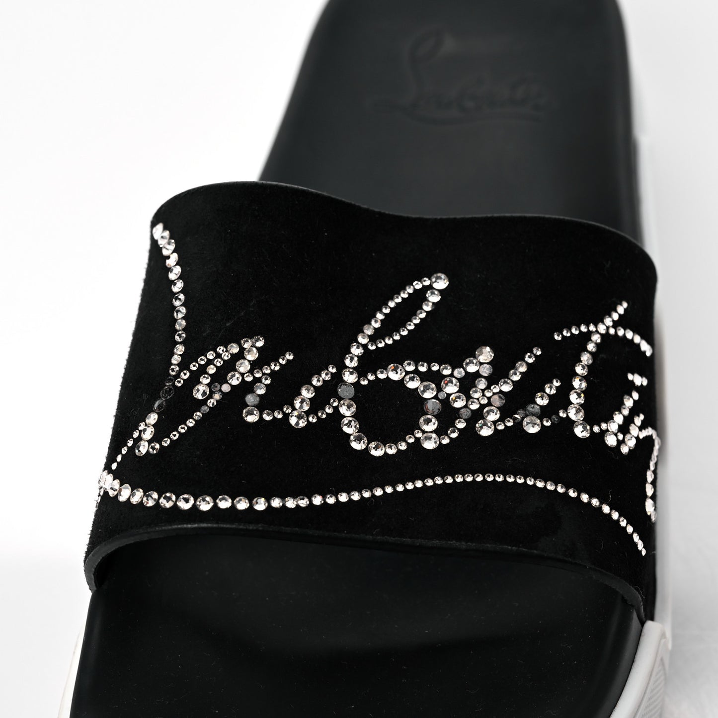 Veau Velours Strass Dear Pool Flat Platform Slide Sandal 38 Black