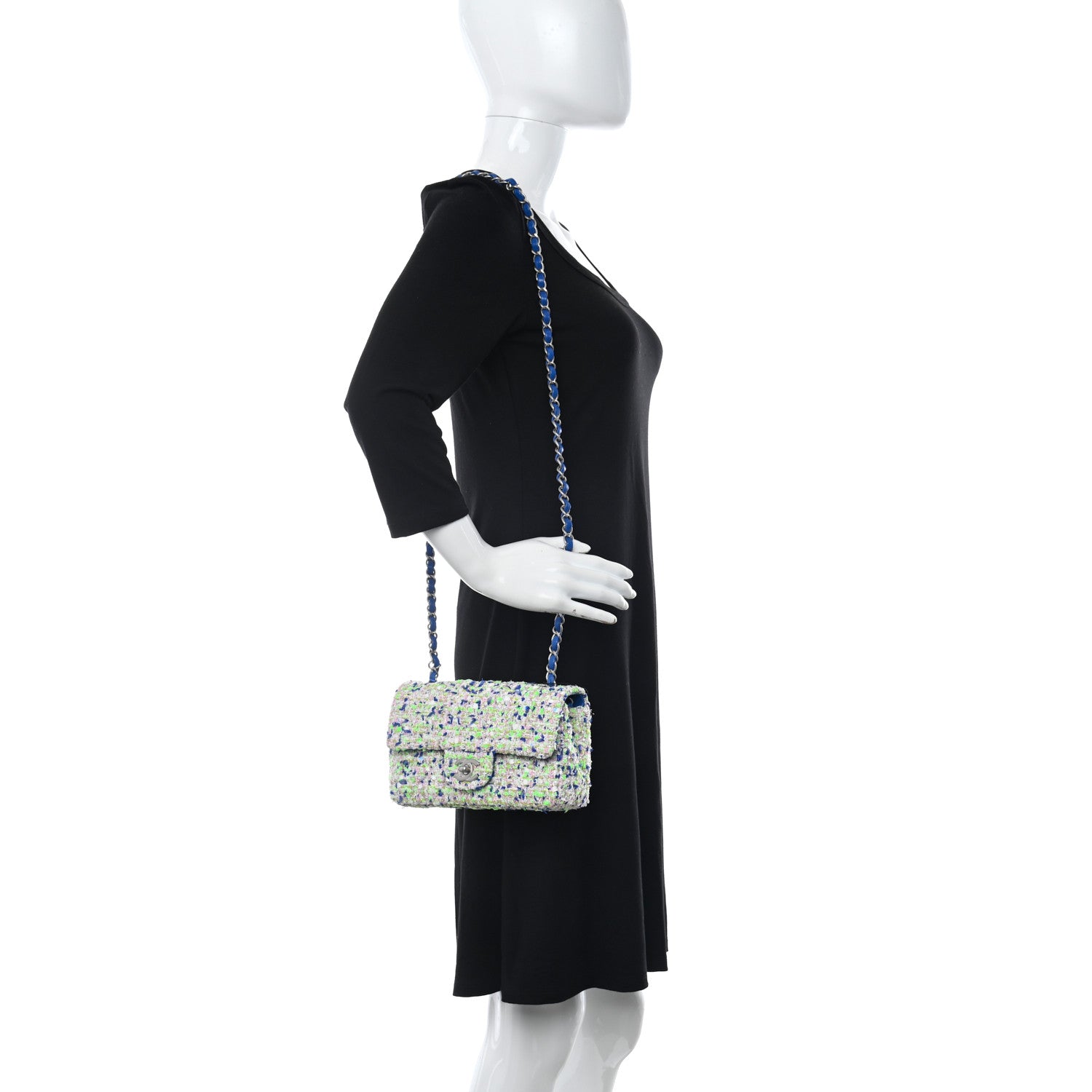 Chanel Tweed Quilted Mini Rectangular Flap White Blue Green 2 of 10