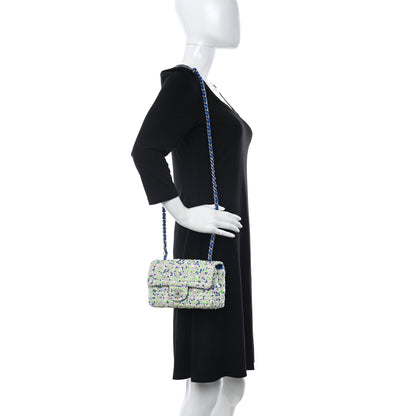 Chanel Tweed Quilted Mini Rectangular Flap White Blue Green 2 of 10