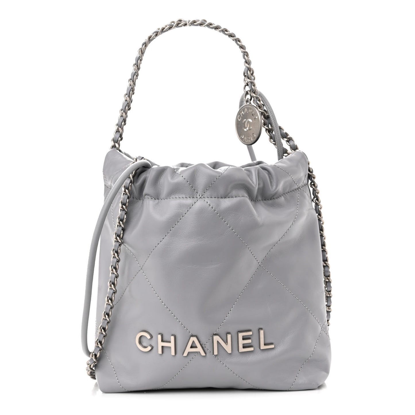 Shiny Calfskin Quilted Mini Chanel 22 Grey