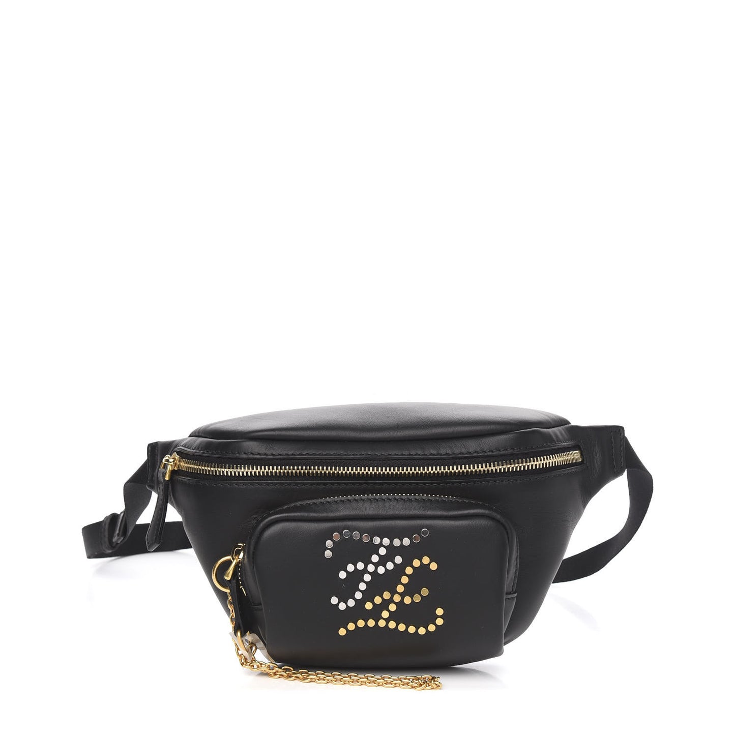 Vitello Grace Karligraphy Studded Pocket Belt Bag Black