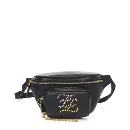 Fendi Vitello Grace Karligraphy Studded Pocket Belt Bag Black 1 of 9