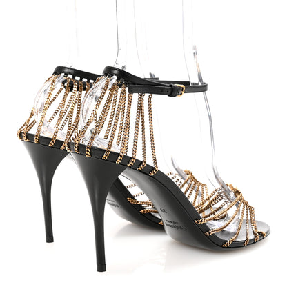 Saint Laurent Lambskin Chain Babylone 90 Ankle Strap Sandals 39 Black 5 of 9