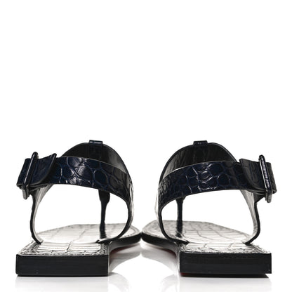 Christian Louboutin Calfskin Crocodile Embossed Cubongo Flat Sandals 36.5 Obscur 6 of 12