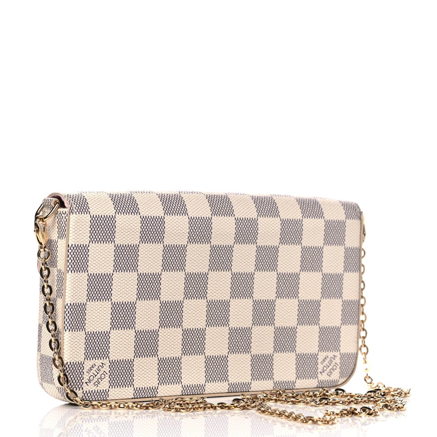 Damier Azur Pochette Felicie Chain Wallet Rose Ballerine