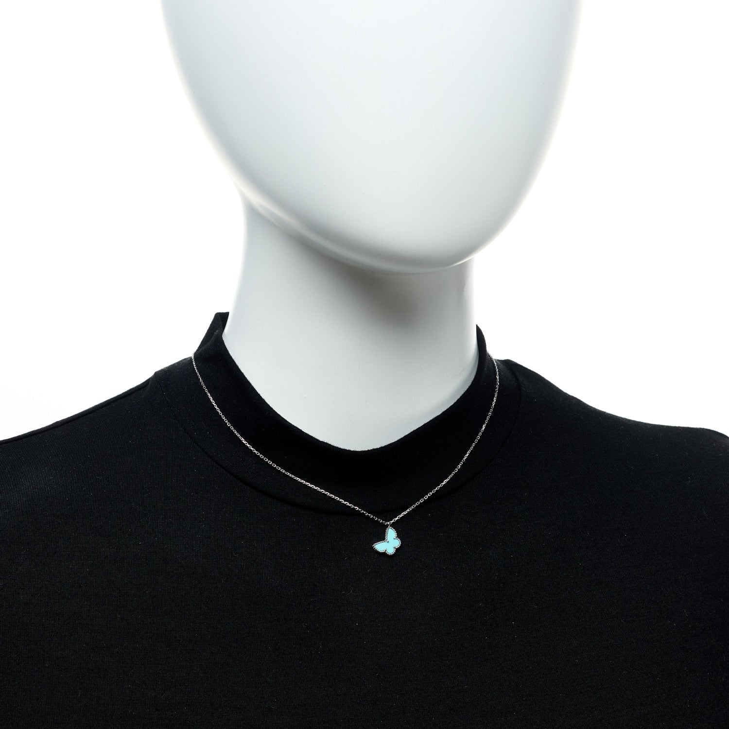 Van Cleef & Arpels 18K White Gold Turquoise Sweet Alhambra Butterfly Pendant Necklace 2 of 5