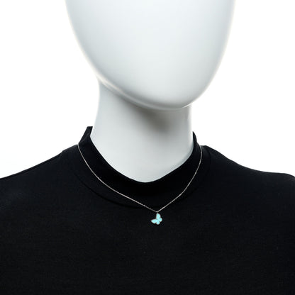 Van Cleef & Arpels 18K White Gold Turquoise Sweet Alhambra Butterfly Pendant Necklace 2 of 5