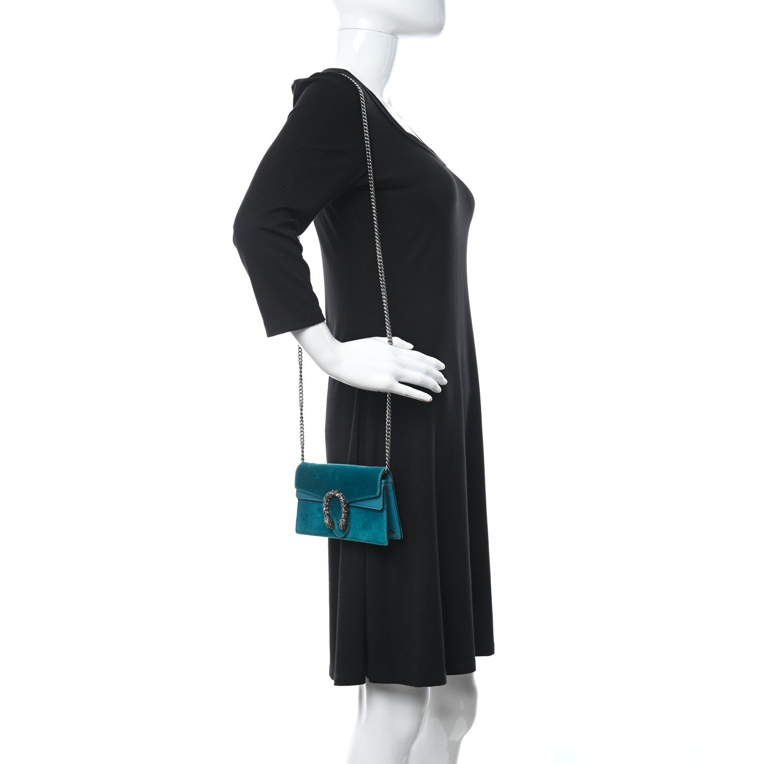 Gucci Velvet Super Mini Dionysus Shoulder Bag Pavone Cyan 2 of 9