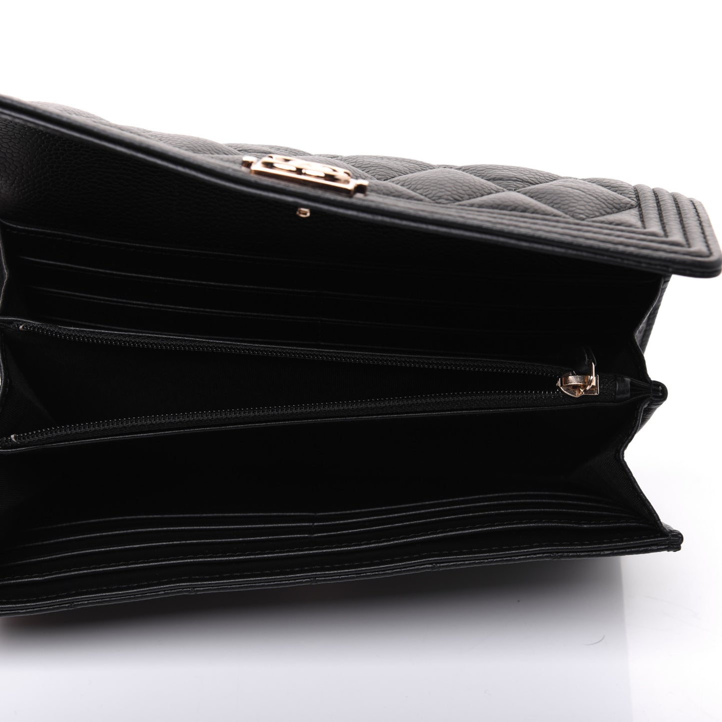 Caviar Quilted Long Boy Flap Wallet Black