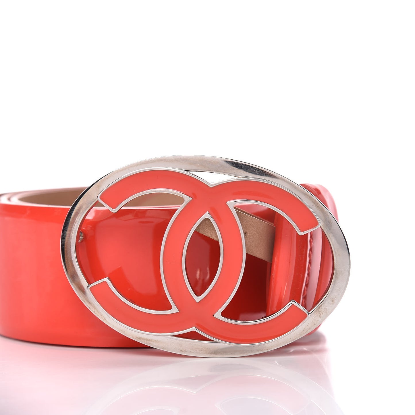 Patent Calfskin Enamel CC Logo Belt 85 34 Orange