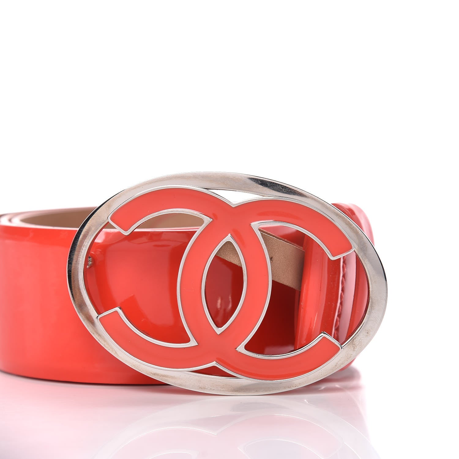 Chanel Patent Calfskin Enamel CC Logo Belt 85 34 Orange 9 of 9