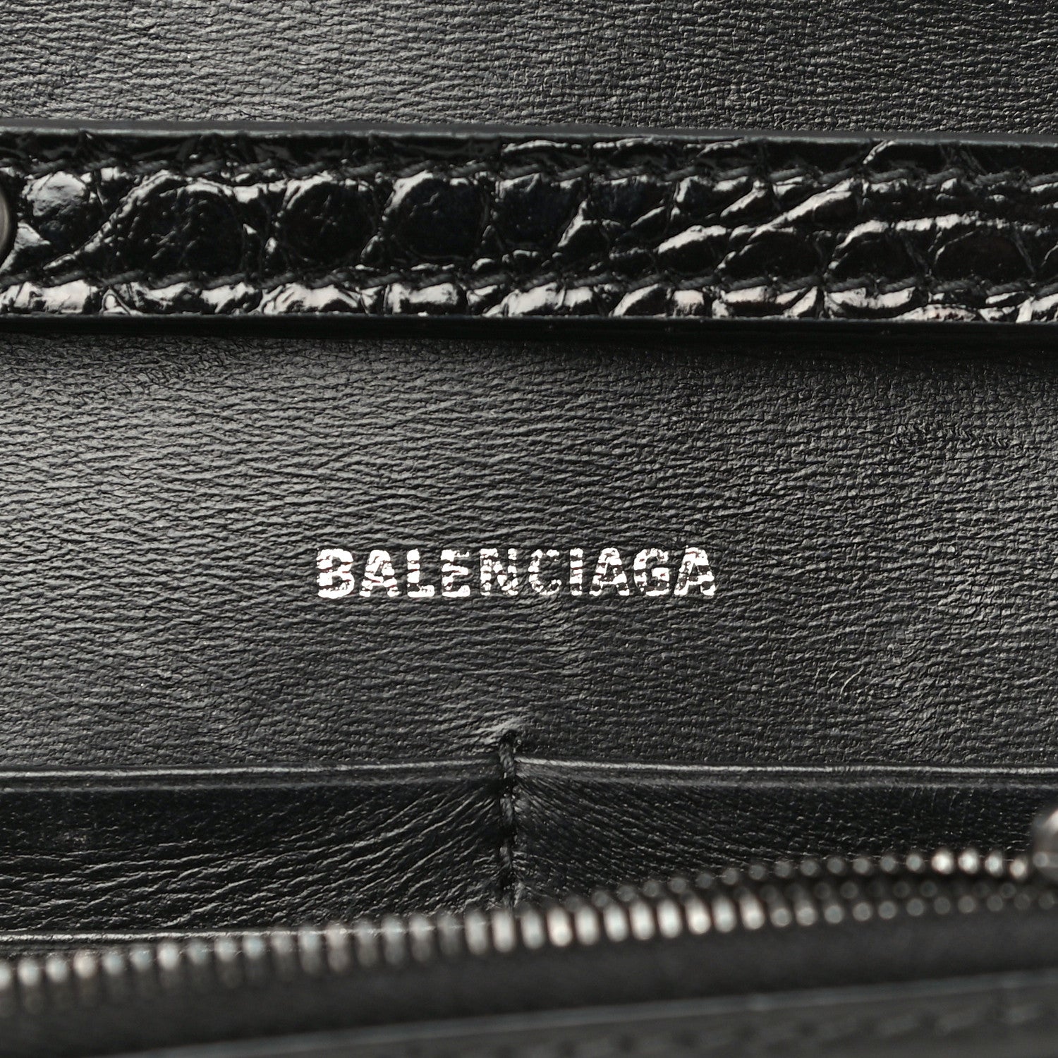Balenciaga Shiny Calfskin Monochrome Crocodile Embossed Hourglass Chain Bag Black 5 of 15