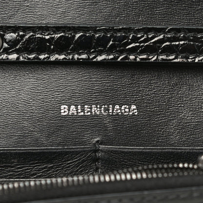 Balenciaga Shiny Calfskin Monochrome Crocodile Embossed Hourglass Chain Bag Black 5 of 15