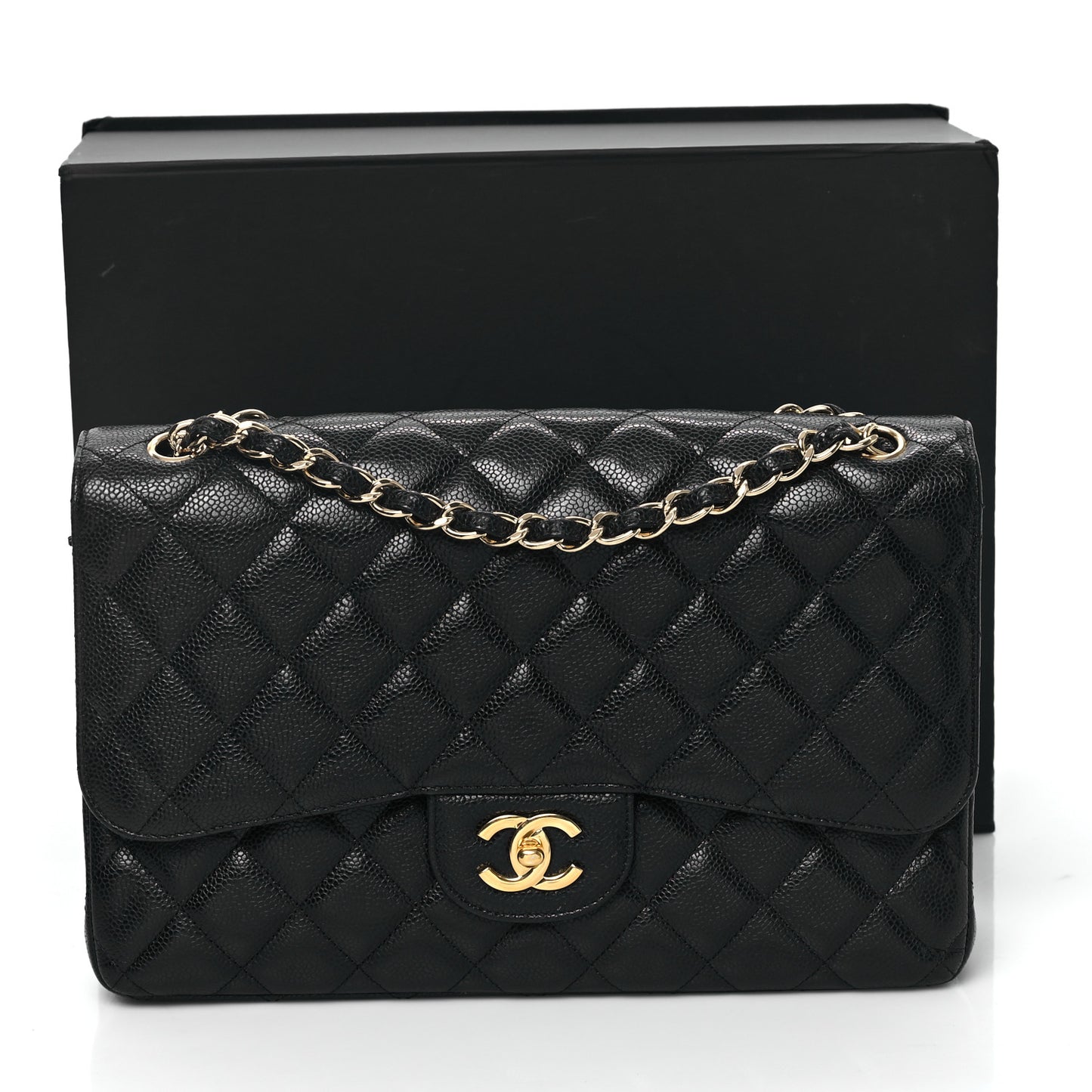 Caviar Quilted Jumbo Double Flap Black