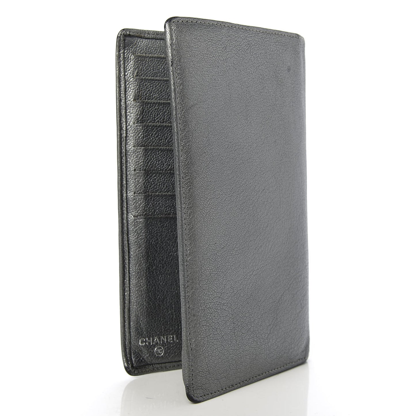 Metallic Goatskin CC Yen Wallet Silver