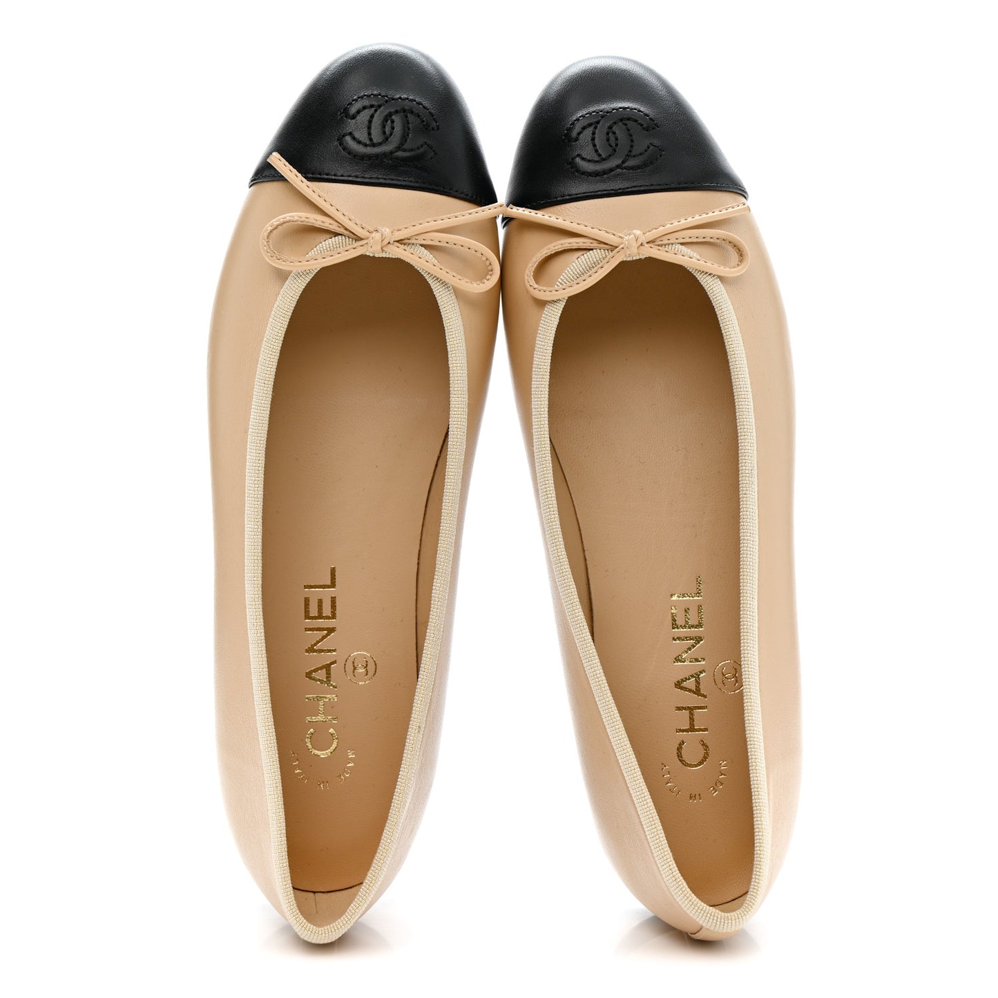 Lambskin Cap Toe CC Ballerina Flats 37.5 Beige Black