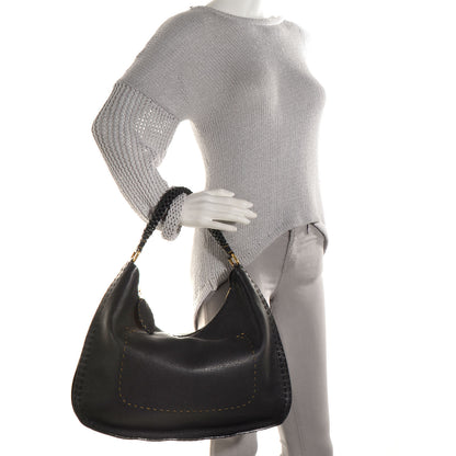 Fendi Calfskin Romano Selleria Shoulder Bag Black 2 of 7