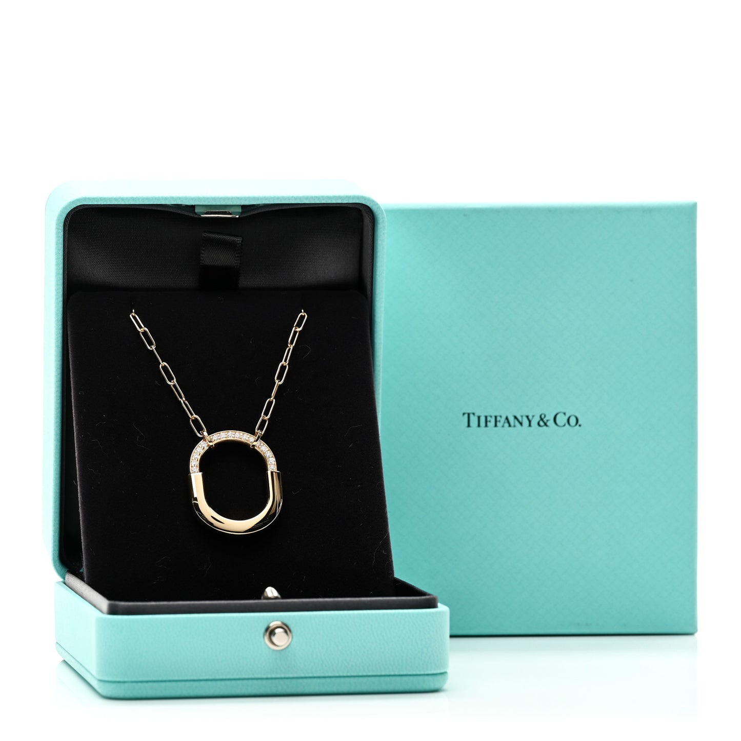 18K Yellow Gold Diamond Medium Lock Pendant Necklace