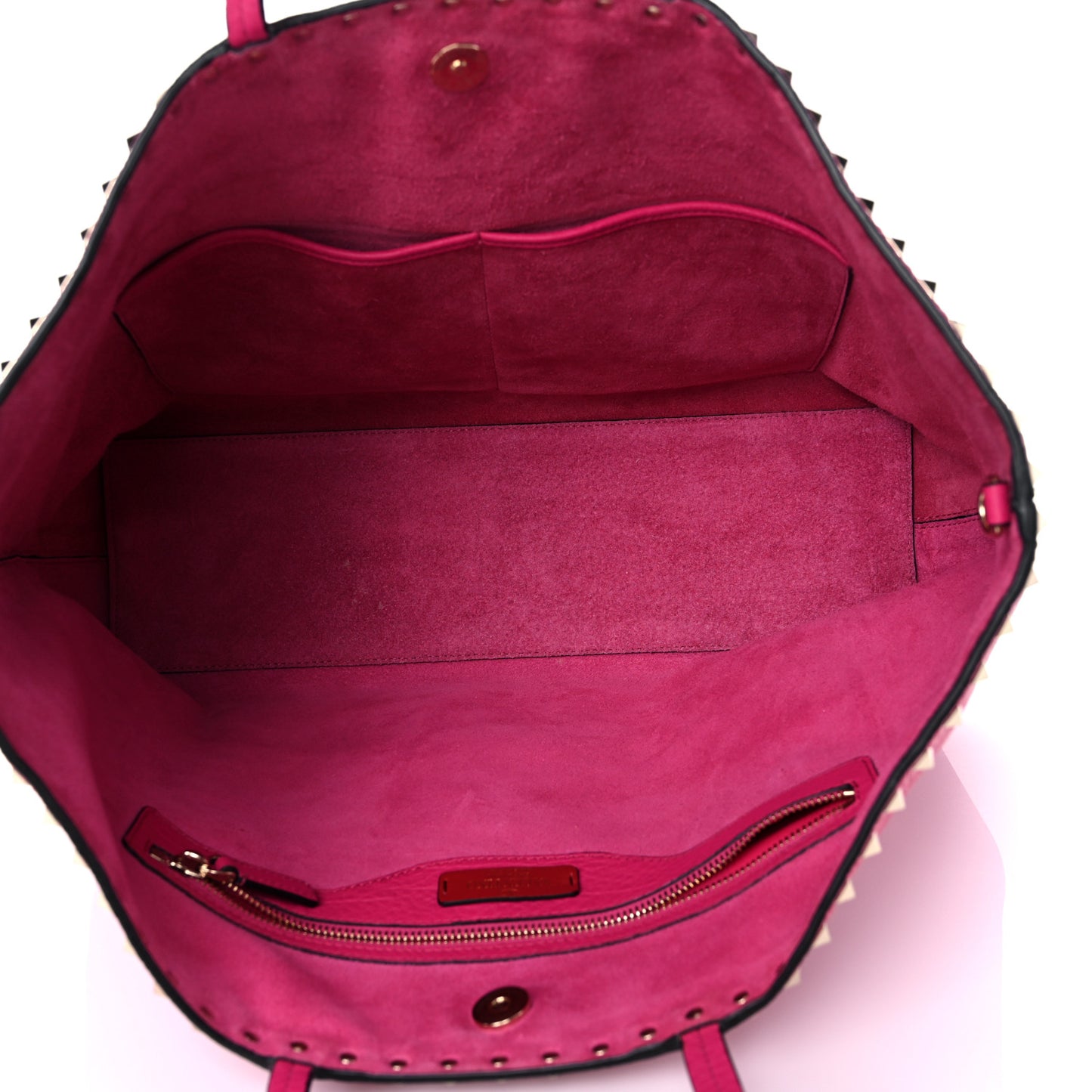 Grained Calfskin Rockstud Shoulder Tote Peony