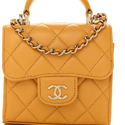 Chanel Lambskin Quilted Top Handle Flap Clutch With Chain Yellow 8 of 12