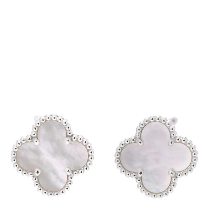Van Cleef & Arpels 18K White Gold Mother of Pearl Vintage Alhambra Earrings 1 of 6