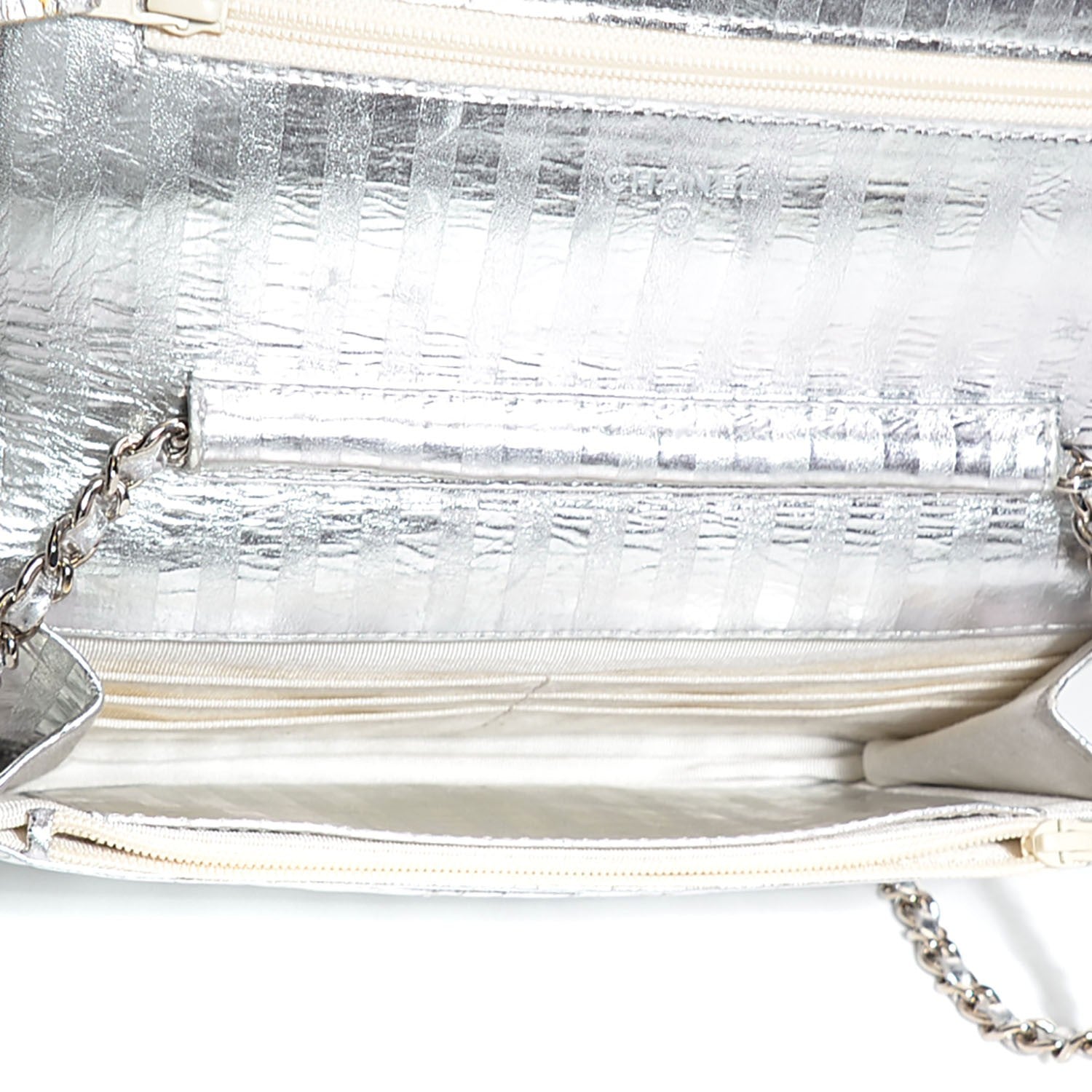 Chanel Metallic Aged Calfskin Striped Reissue Wallet On Chain WOC Silver 5 of 9