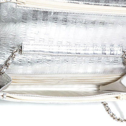 Chanel Metallic Aged Calfskin Striped Reissue Wallet On Chain WOC Silver 5 of 9