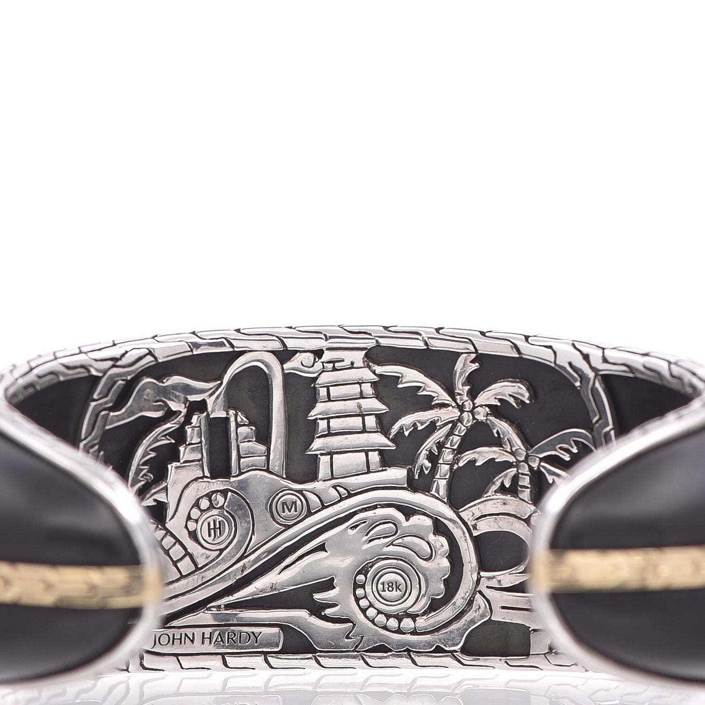Sterling Silver 18K Yellow Gold Classic Chain Cuff Medium Ebony