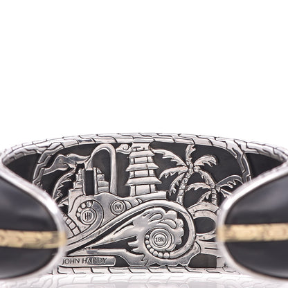 John Hardy Sterling Silver 18K Yellow Gold Classic Chain Cuff Medium Ebony 4 of 8