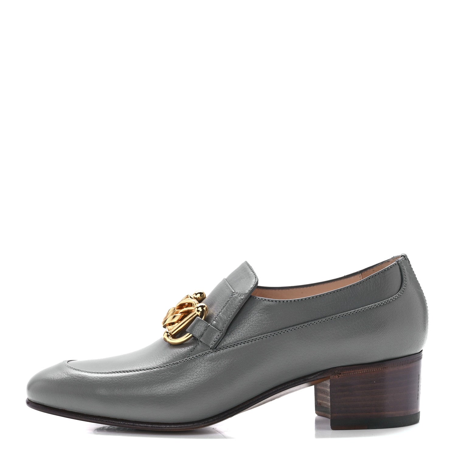 Gucci Goatskin Womens Chain Mid-Heel Loafers 39 Dusty Grey 1 of 10