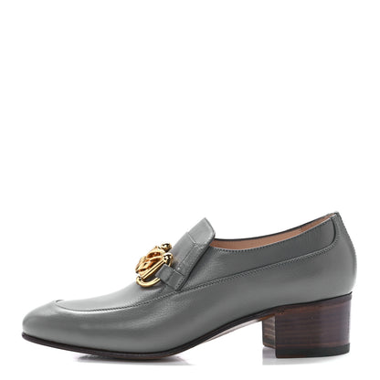Gucci Goatskin Womens Chain Mid-Heel Loafers 39 Dusty Grey 1 of 10