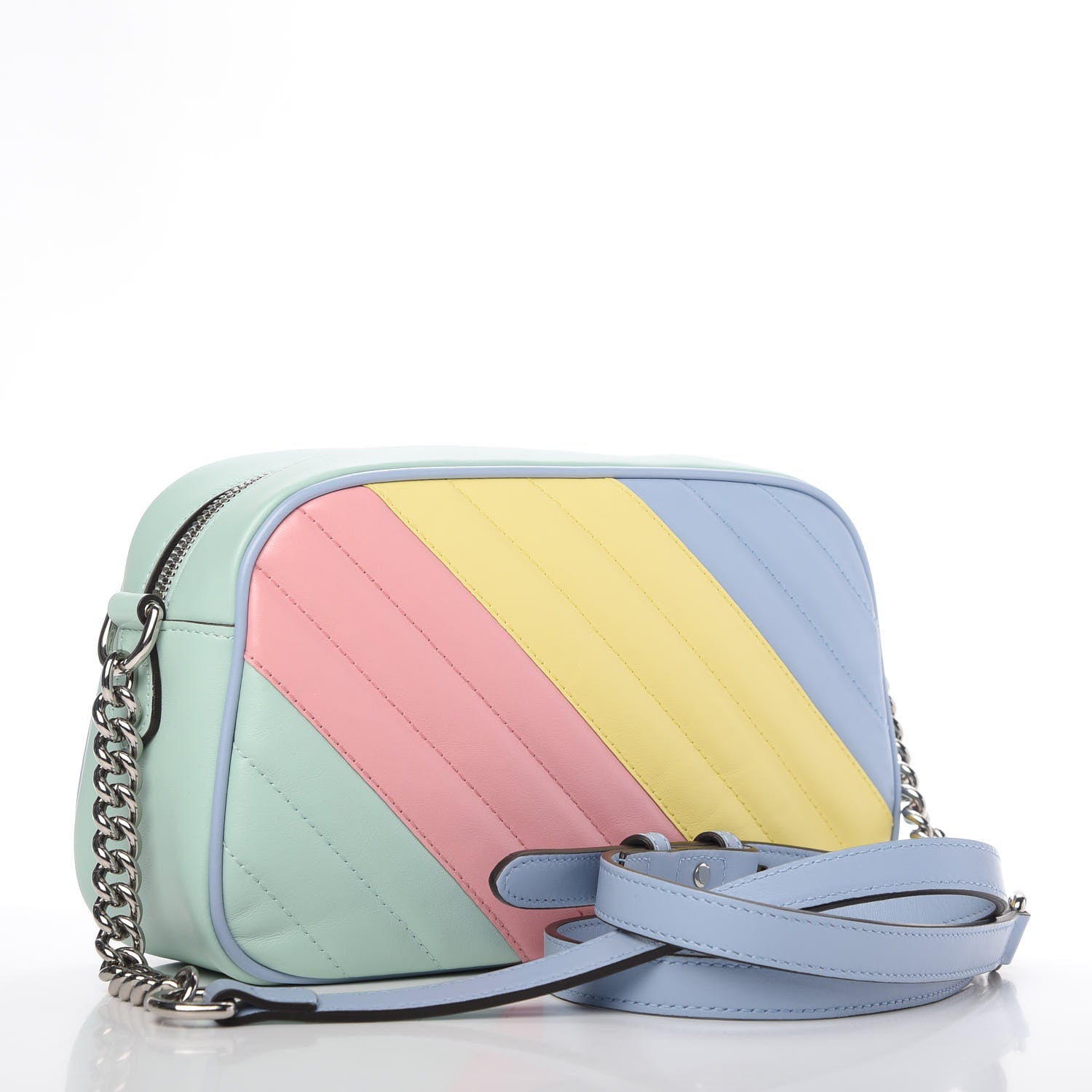 Gucci Calfskin Matelasse Diagonal Small GG Marmont Chain Shoulder Bag Multicolor Pastel 3 of 10