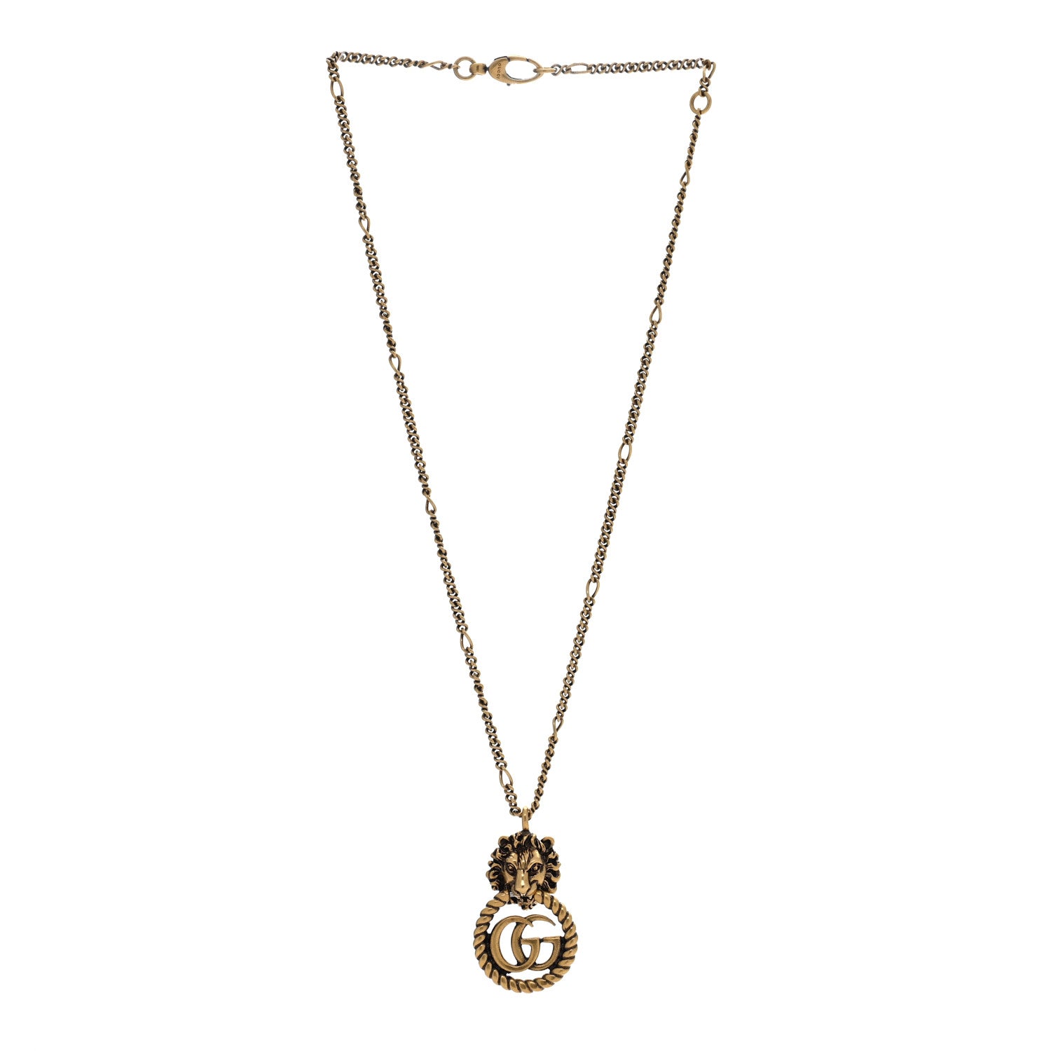 Gucci Metal Lion Head GG Necklace Aged Gold 3 of 5